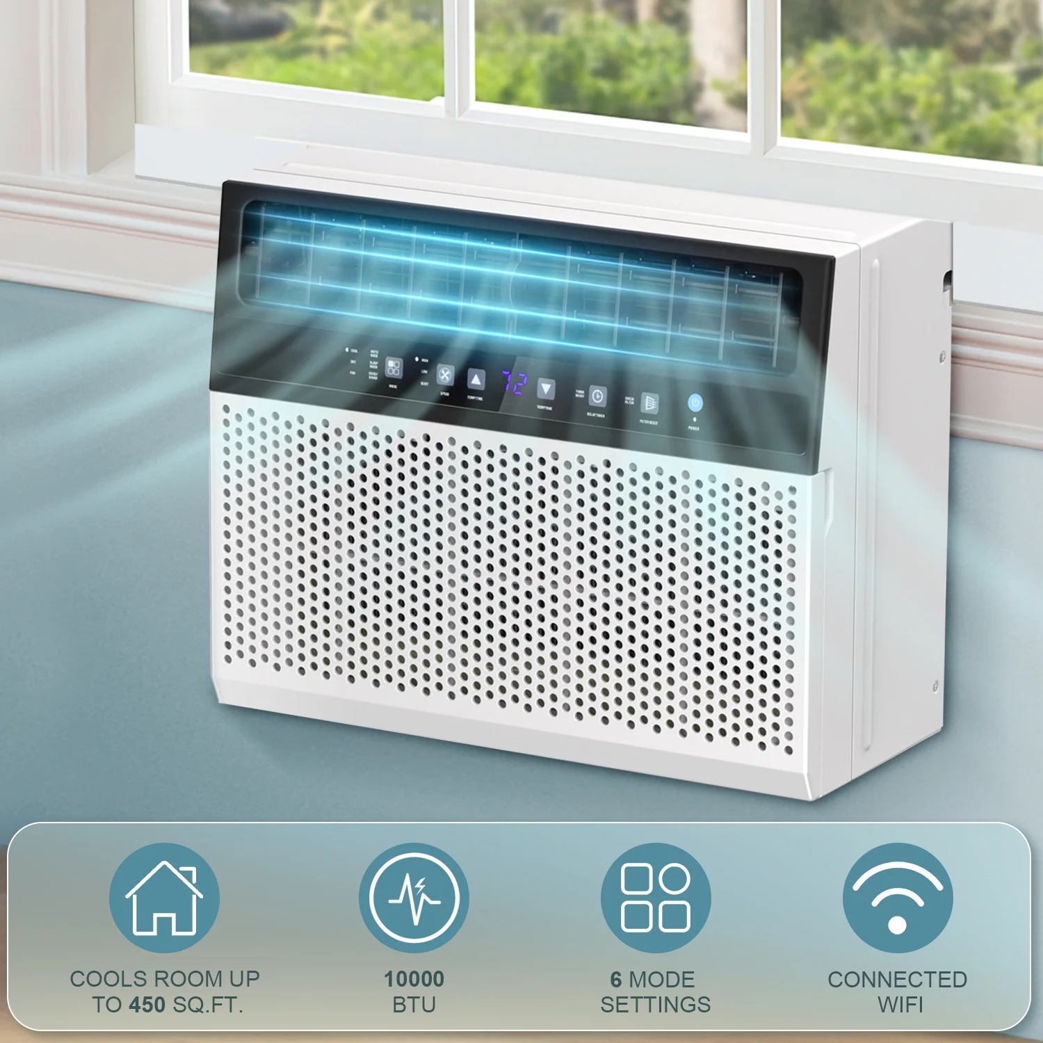 KISSAIR Window Air Conditioner, 10 000 BTU Ashrae Cools 450 Sq.ft., Window AC Unit 6 Modes 24H Timer KISSAIR Window Air Conditioner, 10 000 BTU Ashrae Cools 450 Sq.ft., Window AC Unit 6 Modes 24H Timer - Image 2