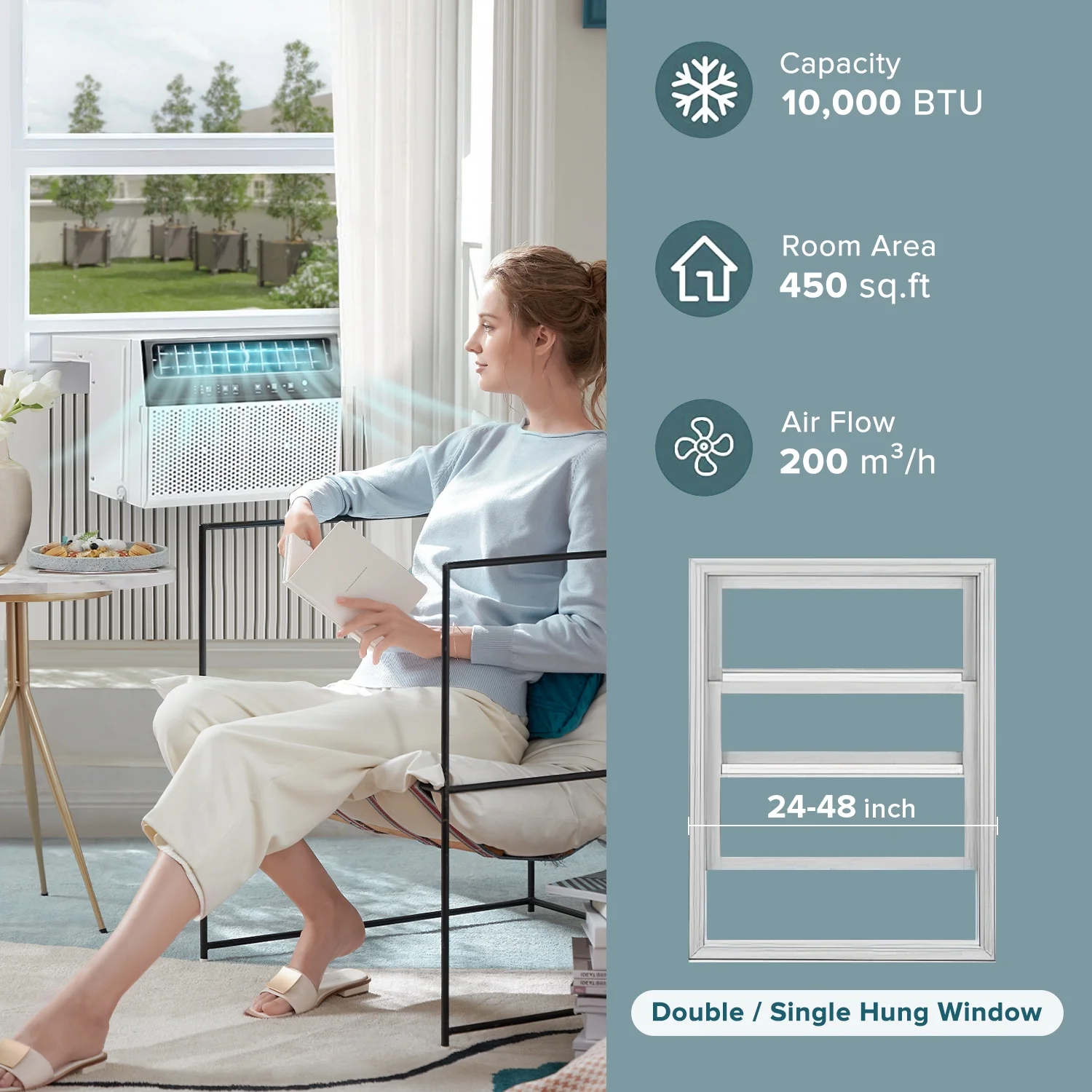 KISSAIR Window Air Conditioner, 10 000 BTU Ashrae Cools 450 Sq.ft., Window AC Unit 6 Modes 24H Timer KISSAIR Window Air Conditioner, 10 000 BTU Ashrae Cools 450 Sq.ft., Window AC Unit 6 Modes 24H Timer - Image 3