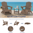 SERWALL 5PC Adjustable Folding Adirondack Chair and Ottoman and Double Side Table, HDPE Adirondack Chairs Set for Outdoor, Brown