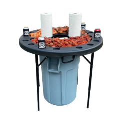 King Kooker 3.5-ft x 3.5-ft Indoor or outdoor Round Plastic Black Adjustable Height Folding picnic table 8 -Person