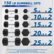 BalanceFrom 150LB Coated Hex Dumbbell Weight Set and A-Frame Storage Rack, 5-25 lbs Pairs