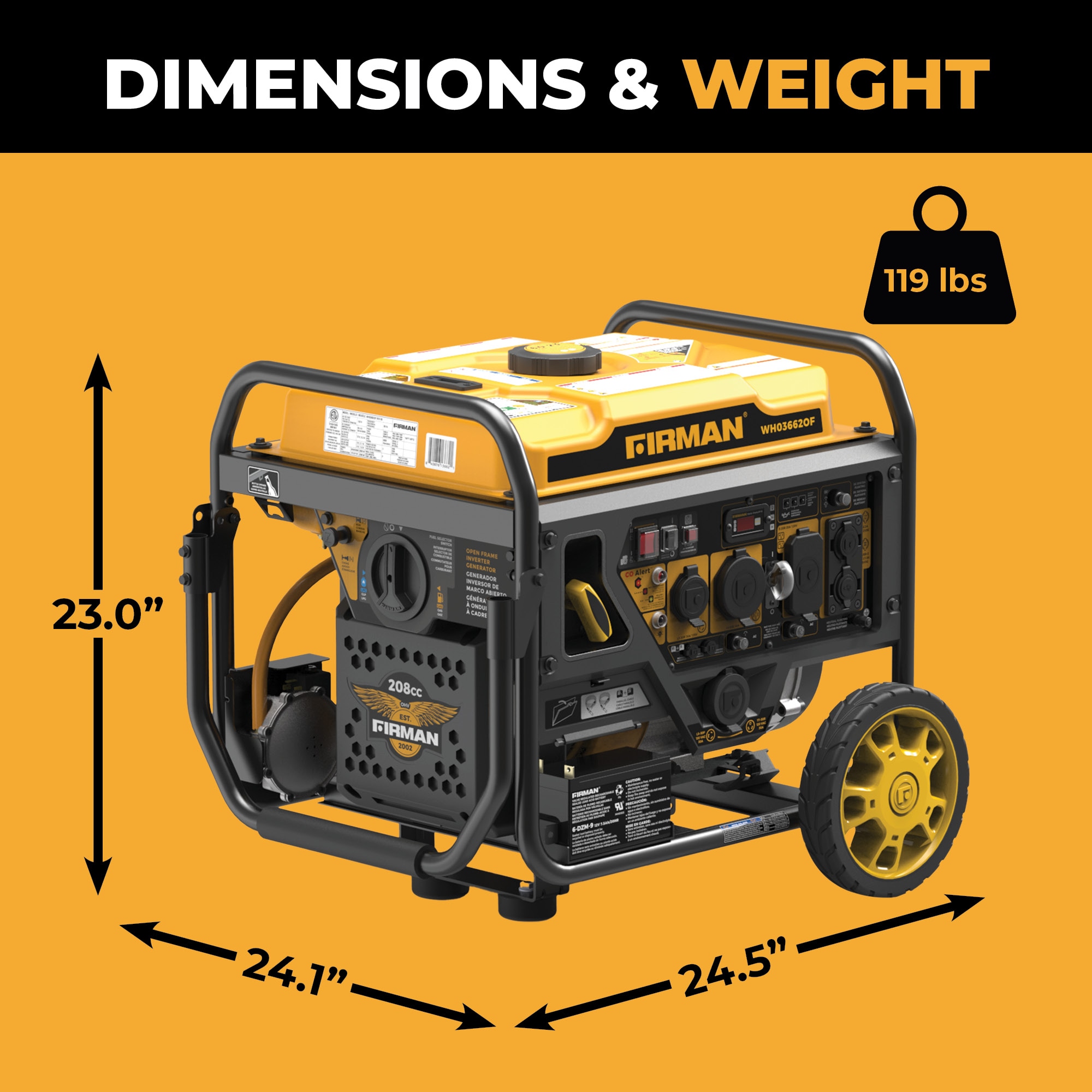 Firman WH03662OF Electric Start 120V Open Frame 4500 -Watt Dual Fuel (Gasoline/Propane) Inverter Generator Firman WH03662OF Electric Start 120V Open Frame 4500 -Watt Dual Fuel (Gasoline/Propane) Inverter Generator
