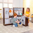 KidKraft Elegant Espresso Wooden Corner Play Kitchen with 19 Accessories, for Children 3+
