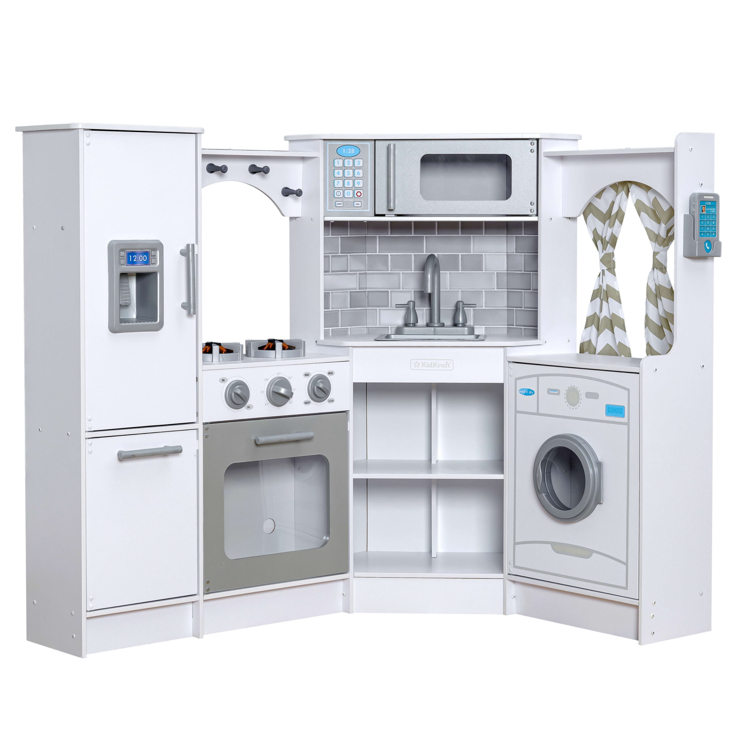 KidKraft Ultimate Corner Play Kitchen with Lights & Sounds - White with 1 Piece Accessory Play Set