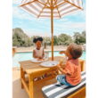 KidKraft Outdoor Wooden Table & Benches with Cushions & Umbrella, Navy