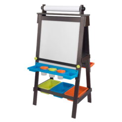 KidKraft Wooden Storage Easel with Dry Erase, Chalkboard Surfaces, Children's Art Furniture - Espresso
