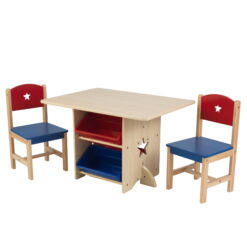 KidKraft Wooden Star Table & Chair Set with 4 Bins, Red, Blue & Natural