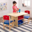 KidKraft Wooden Star Table & Chair Set with 4 Bins, Red, Blue & Natural