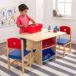 KidKraft Wooden Star Table & Chair Set with 4 Bins, Red, Blue & Natural