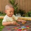 KidKraft Wooden Octagon Table, Stools & Umbrella Set, Kids’ Outdoor Furniture, Brown Bear & Beige