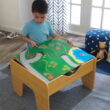 KidKraft Reversible Wooden Activity Table with Board and Train Set, Natural, for Ages 3+ Years