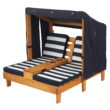 KidKraft Wooden Outdoor Double Chaise with Cup Holders, Kid's Furniture, Honey & Navy