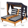 KidKraft Wooden Outdoor Double Chaise with Cup Holders, Kid's Furniture, Honey & Navy