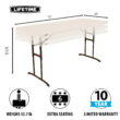 Lifetime Commercial Nesting 72 in Indoor/Outdoor Adjustable Height Folding Rectangle Table Almond 1 Piece 1 Count
