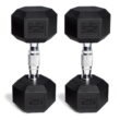 CAP 150 lb Coated Rubber Hex Dumbbell Weight Set with A-Frame Rack, Black