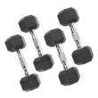 CAP 150 lb Coated Rubber Hex Dumbbell Weight Set with A-Frame Rack, Black