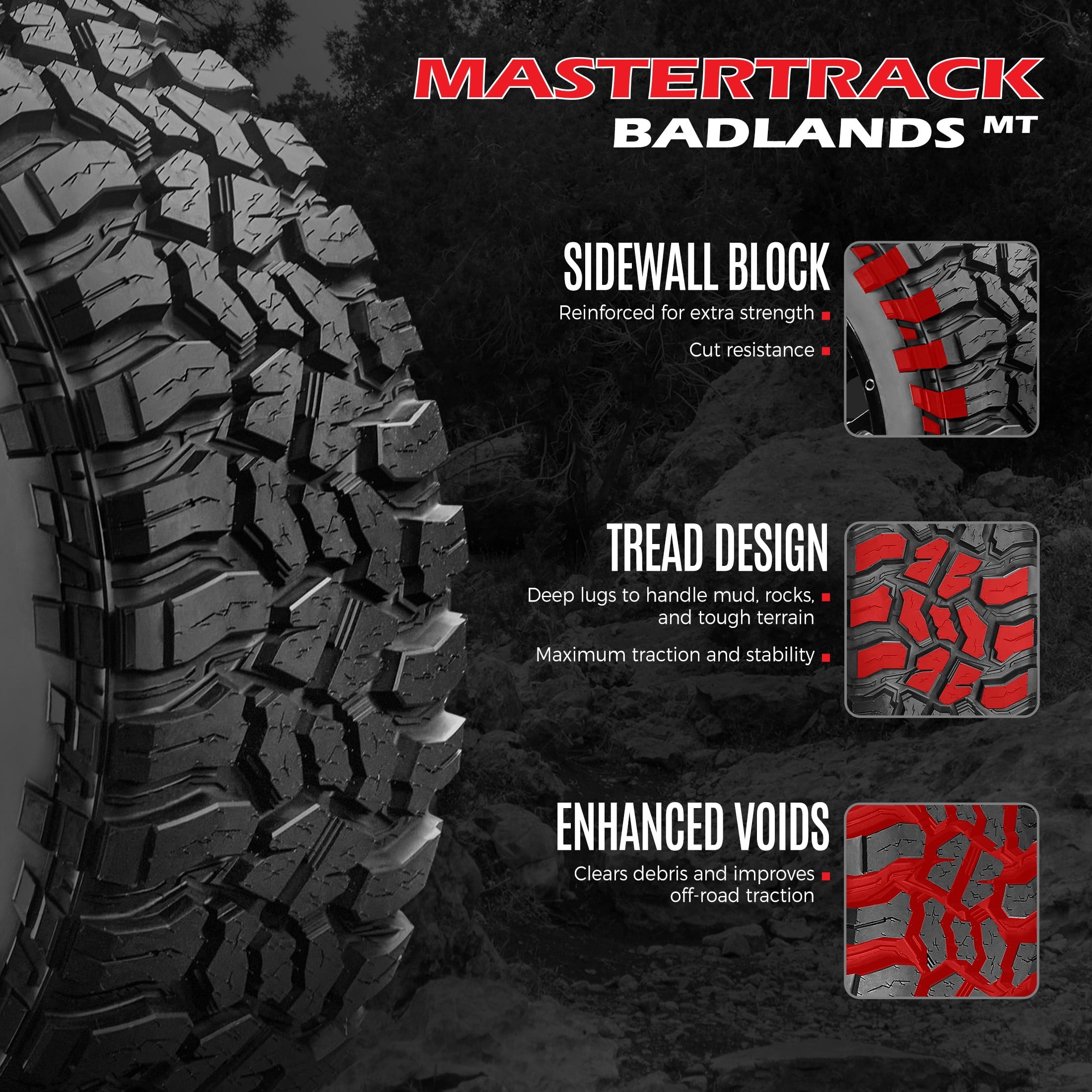 Mastertrack BADLANDS MT Mud Terrain 35x12.50R24LT 111Q 10PR E SUV Light Truck Tire 35/12.50/24(Tire Only) Mastertrack BADLANDS MT Mud Terrain 35x12.50R24LT 111Q 10PR E SUV Light Truck Tire 35/12.50/24(Tire Only)