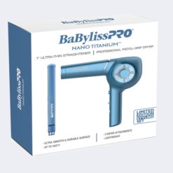 BaBylissPRO Nano Titanium 1" Ultra-Thin Straightener & Professional Pistol-Grip Hair Dryer (Blue)
