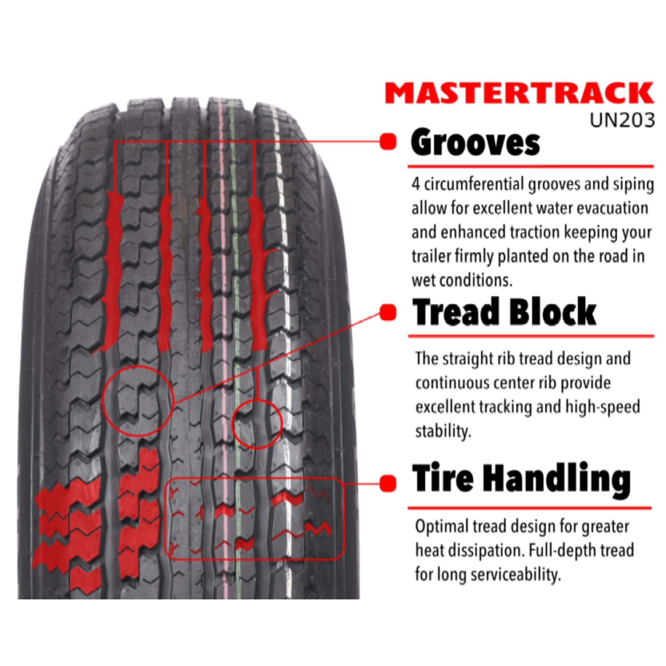 Mastertrack UN203 ST235/80R16 12 Ply 127/122N Load Range F Radial Trailer Tire - ST 235/80/16 235/80R16 (Tire Only) Mastertrack UN203 ST235/80R16 12 Ply 127/122N Load Range F Radial Trailer Tire - ST 235/80/16 235/80R16 (Tire Only)