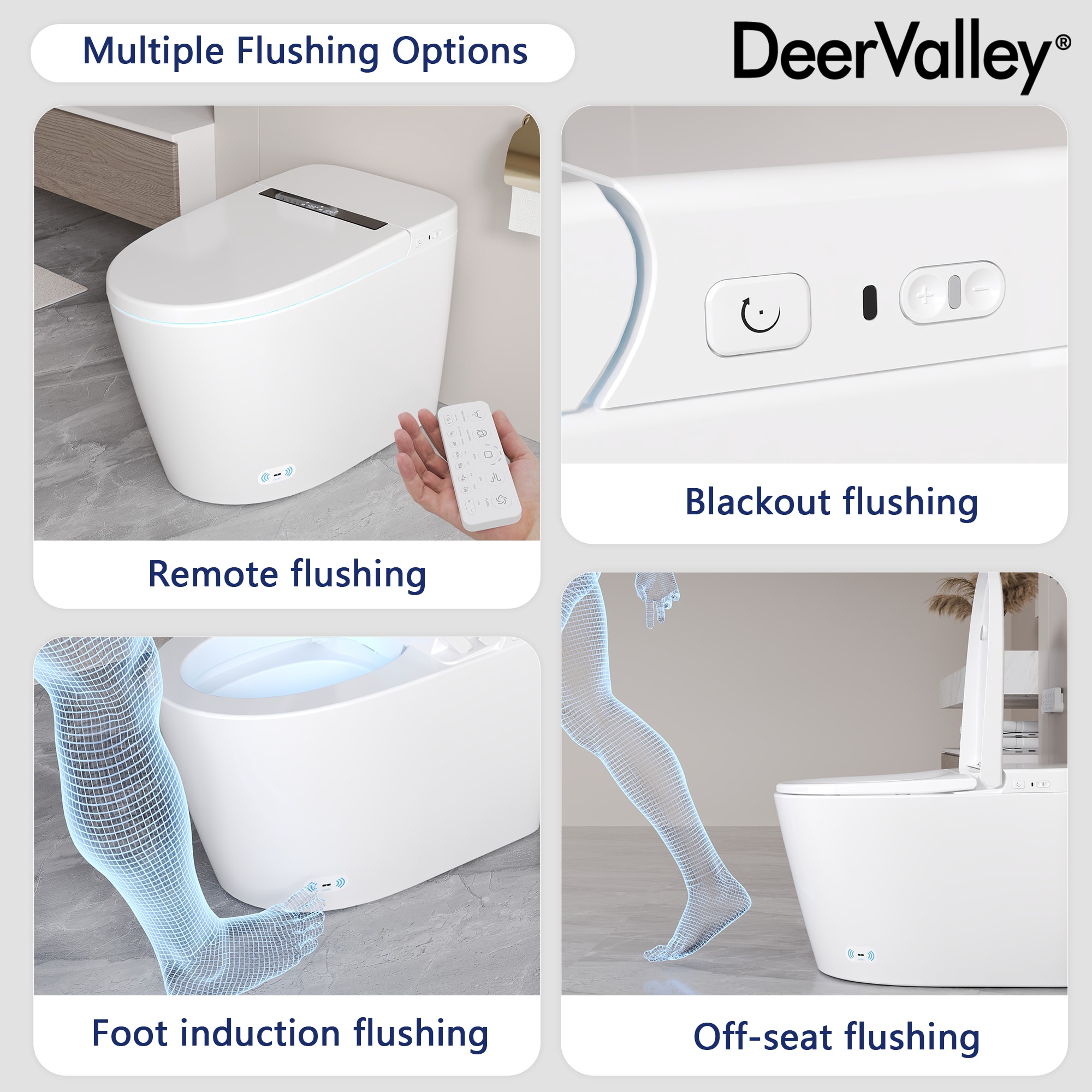 DeerValley Vertex White (No Auto Open/Close) Touchless Flush Elongated Standard Height Smart Soft Close 1-piece Bidet 12-in Rough-In 1.28 GPF DeerValley Vertex White (No Auto Open/Close) Touchless Flush Elongated Standard Height Smart Soft Close 1-piece Bidet 12-in Rough-In 1.28 GPF