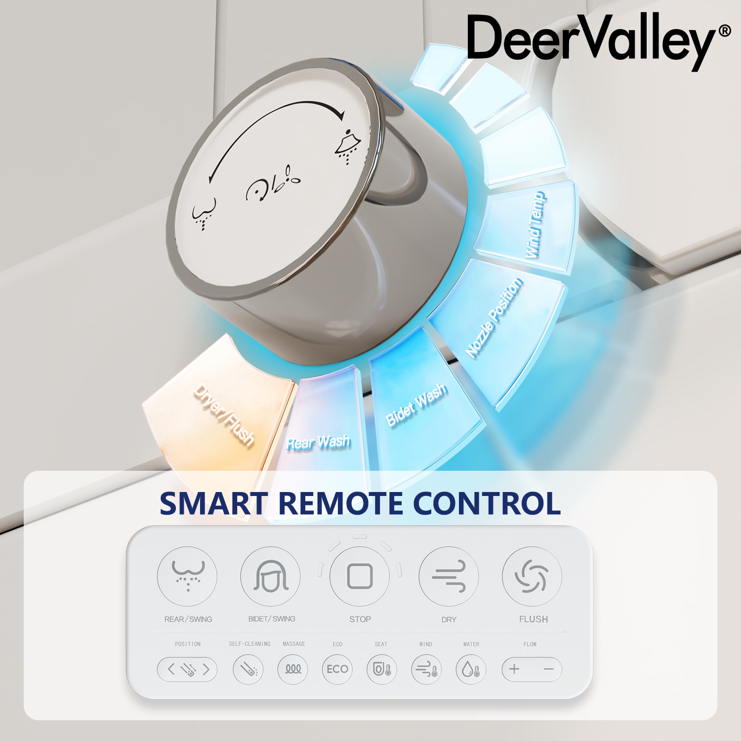 DeerValley Vertex White (No Auto Open/Close) Touchless Flush Elongated Standard Height Smart Soft Close 1-piece Bidet 12-in Rough-In 1.28 GPF DeerValley Vertex White (No Auto Open/Close) Touchless Flush Elongated Standard Height Smart Soft Close 1-piece Bidet 12-in Rough-In 1.28 GPF