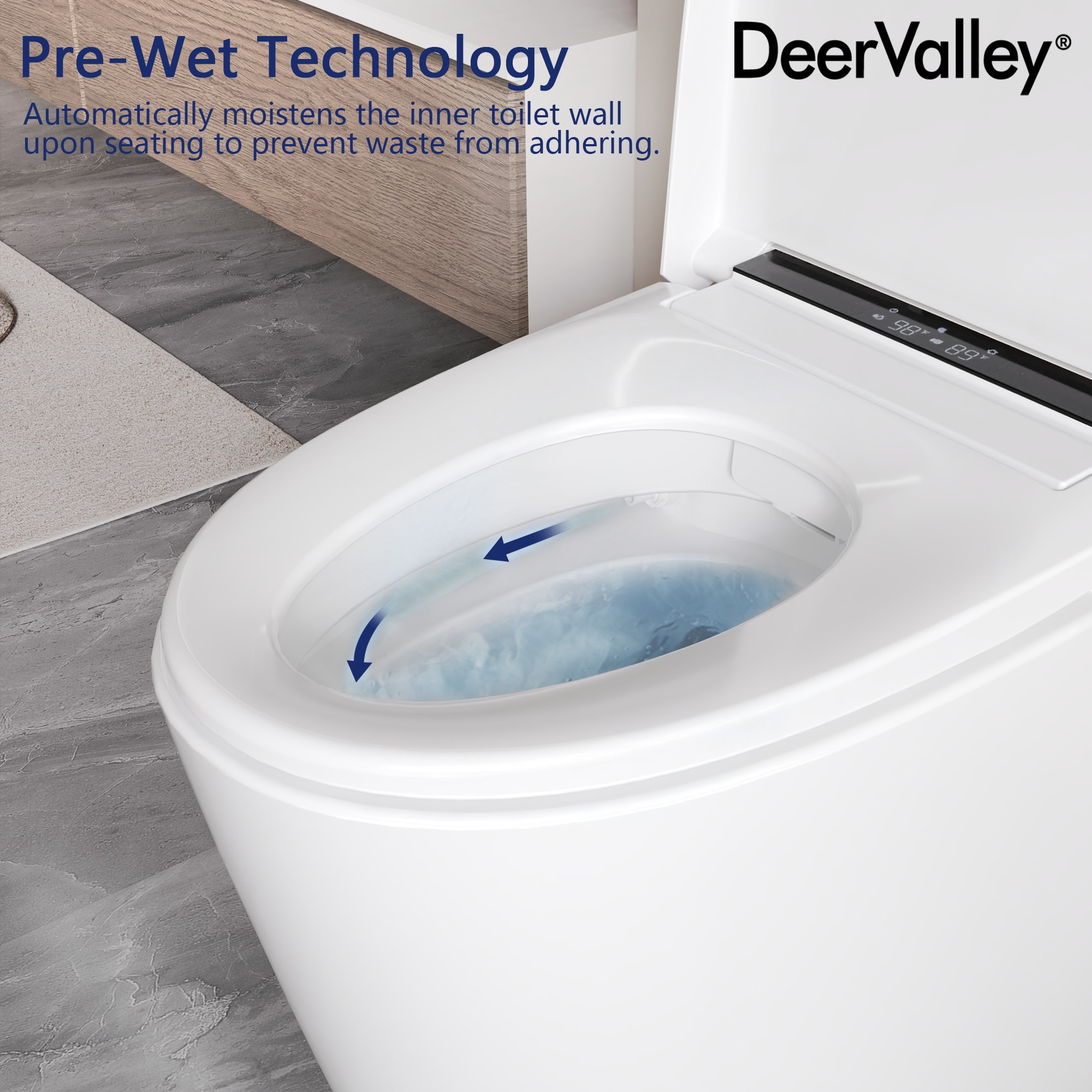 DeerValley Vertex White (No Auto Open/Close) Touchless Flush Elongated Standard Height Smart Soft Close 1-piece Bidet 12-in Rough-In 1.28 GPF DeerValley Vertex White (No Auto Open/Close) Touchless Flush Elongated Standard Height Smart Soft Close 1-piece Bidet 12-in Rough-In 1.28 GPF