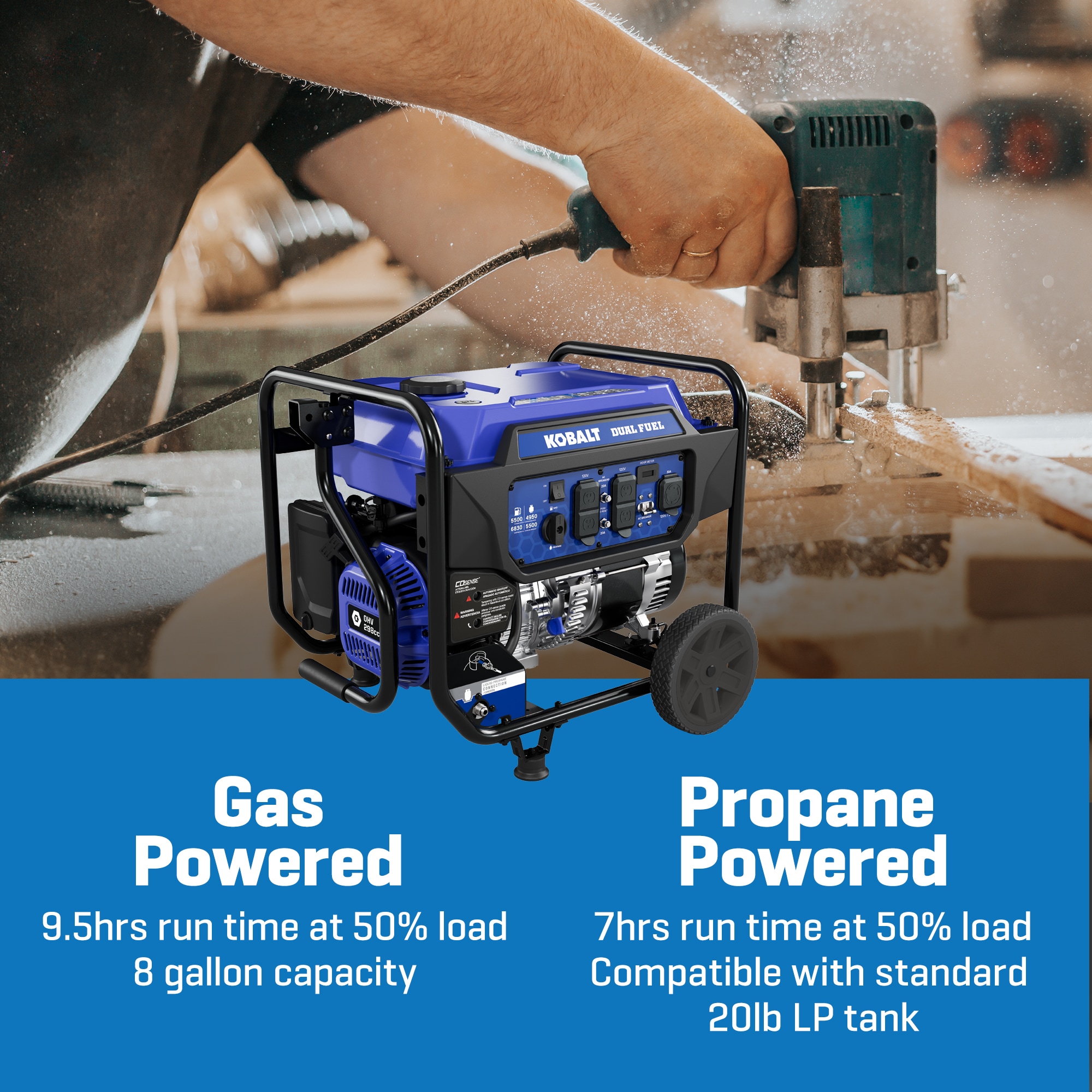 Kobalt 49 State 6830 / 5500 -Watt Dual fuel Portable Generator Kobalt 49 State 6830 / 5500 -Watt Dual fuel Portable Generator