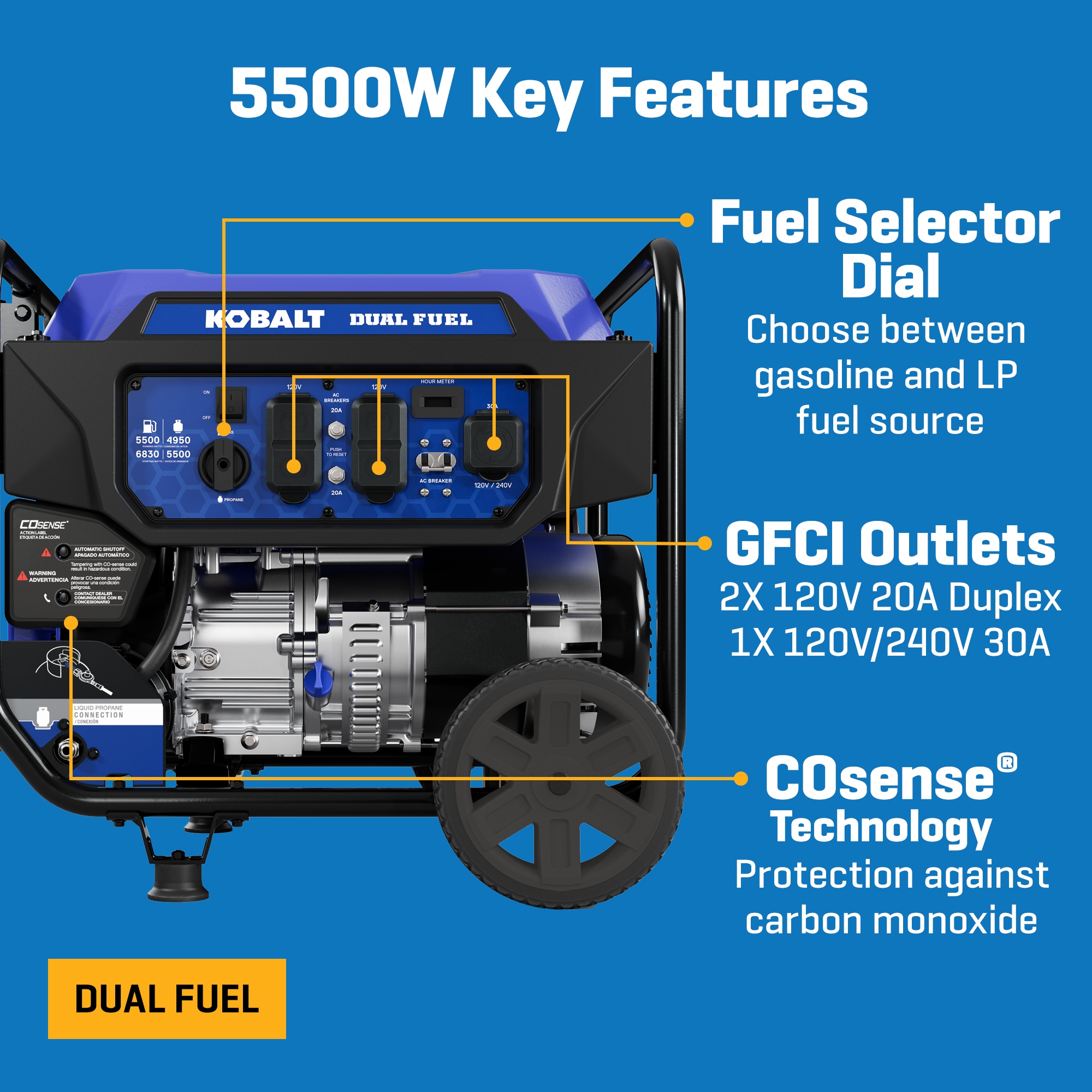 Kobalt 49 State 6830 / 5500 -Watt Dual fuel Portable Generator Kobalt 49 State 6830 / 5500 -Watt Dual fuel Portable Generator