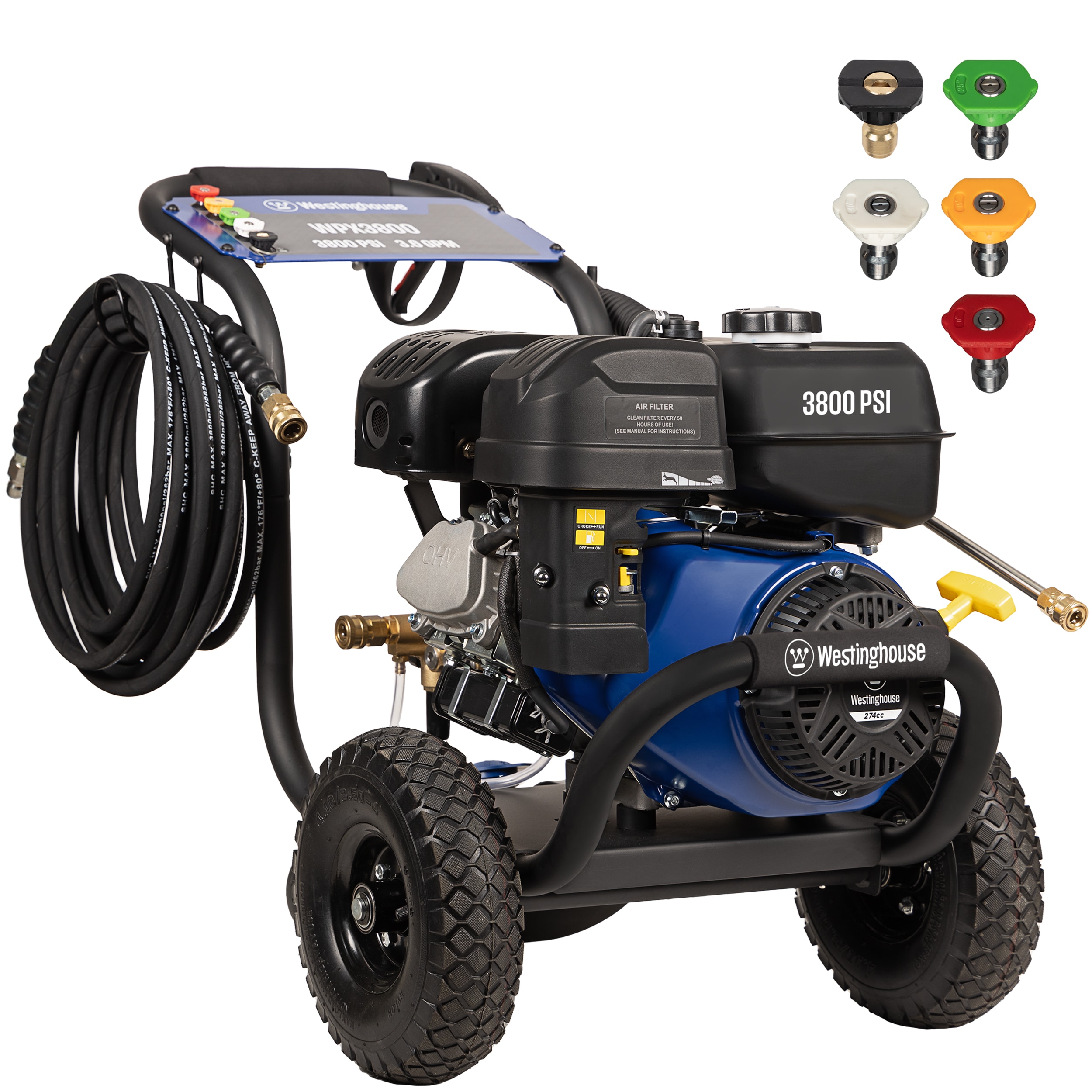 Westinghouse WPX3800 Heavy Duty 3800-PSI 3.6-GPM Cold Water Gas Pressure washer with 5 Spray Tips Westinghouse WPX3800 Heavy Duty 3800-PSI 3.6-GPM Cold Water Gas Pressure washer with 5 Spray Tips