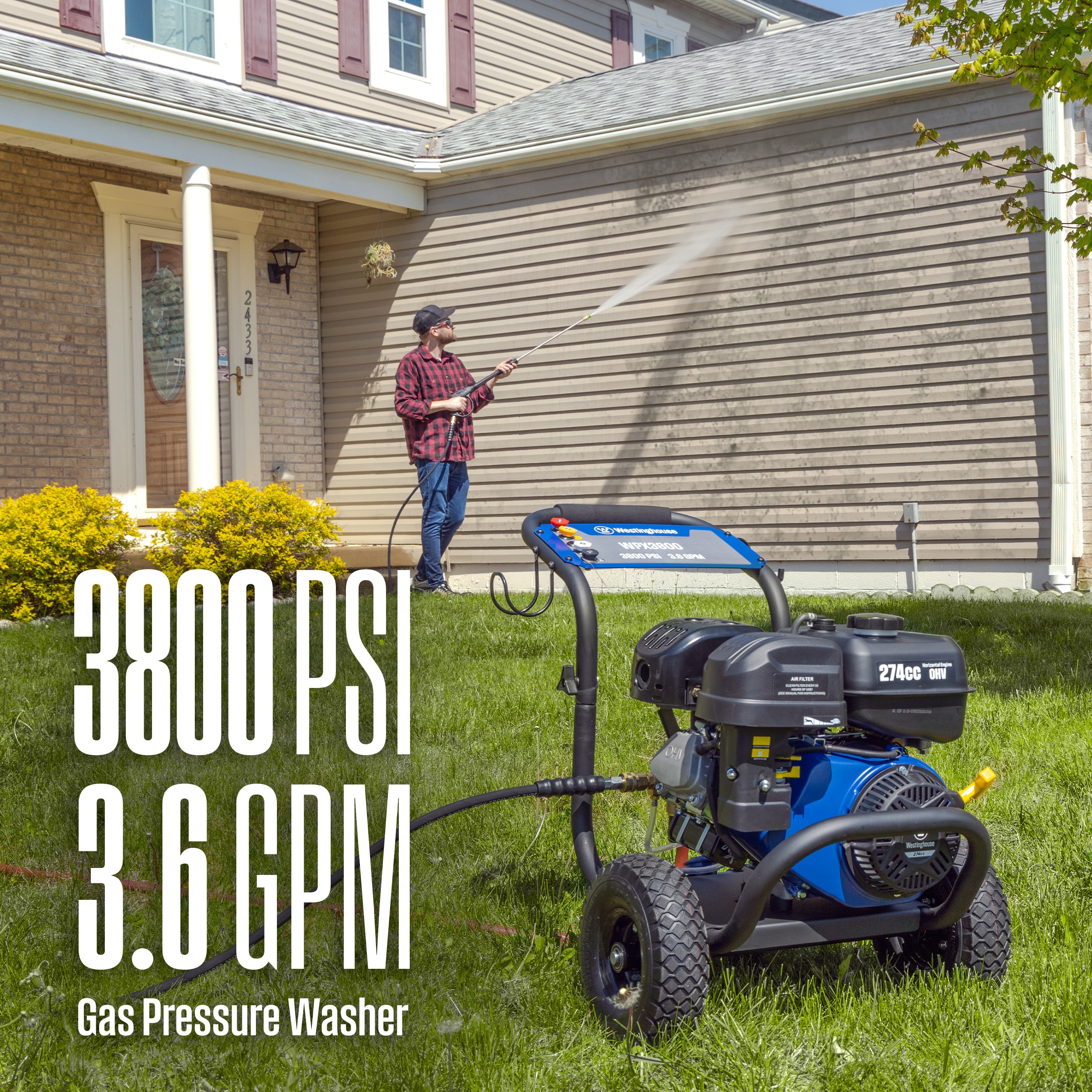 Westinghouse WPX3800 Heavy Duty 3800-PSI 3.6-GPM Cold Water Gas Pressure washer with 5 Spray Tips Westinghouse WPX3800 Heavy Duty 3800-PSI 3.6-GPM Cold Water Gas Pressure washer with 5 Spray Tips