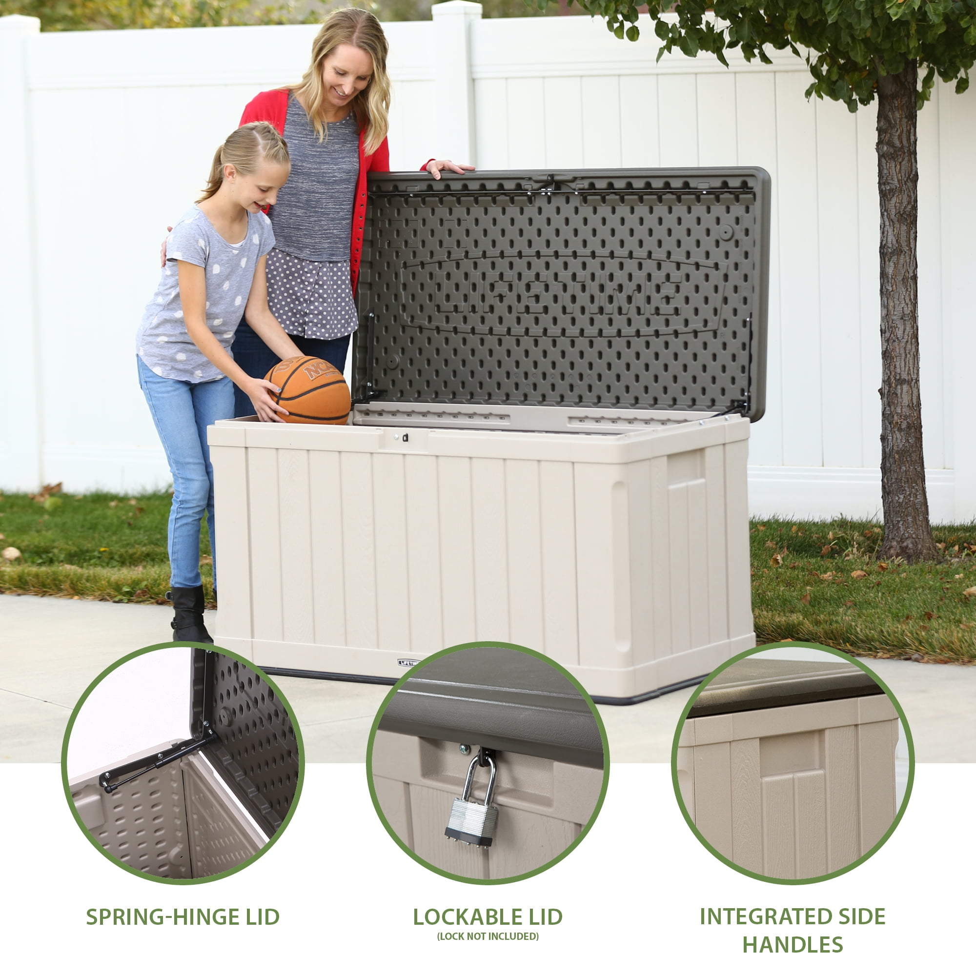 Lifetime Outdoor Polyethylene Deck Box, 116 Gallon Capacity, Tan & Brown (60186) Lifetime Outdoor Polyethylene Deck Box, 116 Gallon Capacity, Tan & Brown (60186)