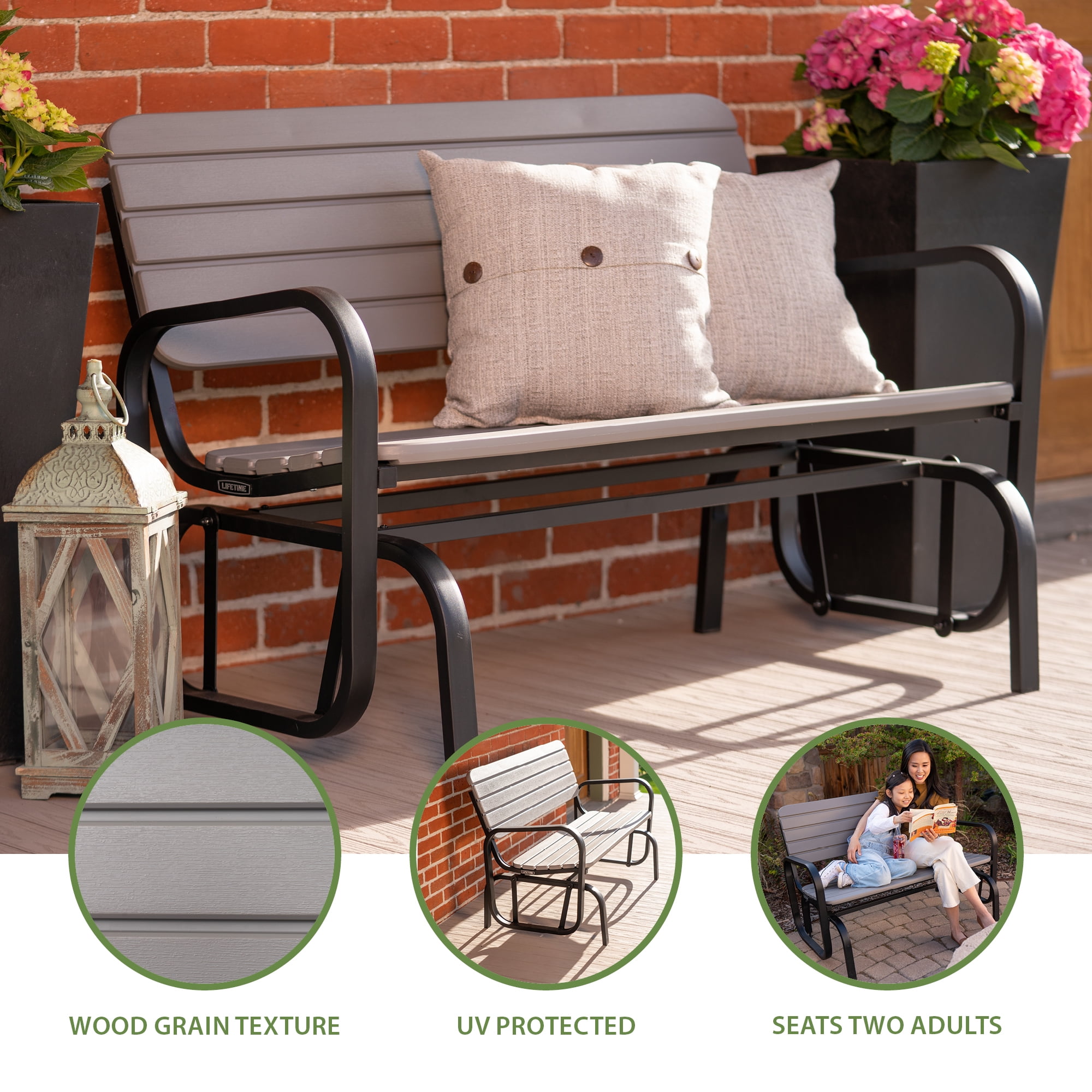 Lifetime Polyethylene Outdoor Glider Bench, Steel Framed, Gray (60361) Lifetime Polyethylene Outdoor Glider Bench, Steel Framed, Gray (60361)