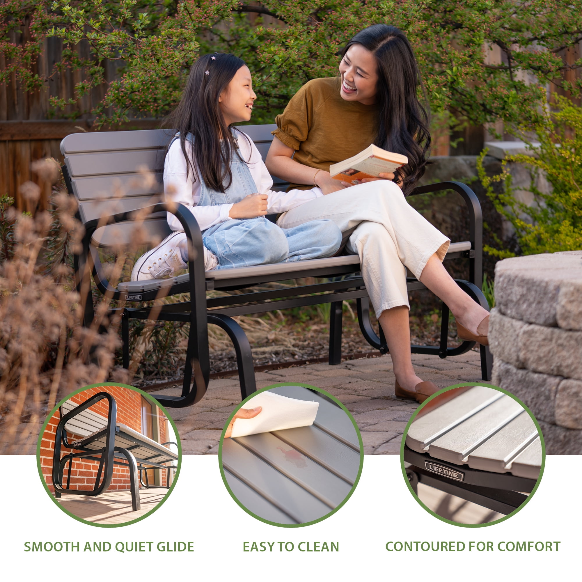 Lifetime Polyethylene Outdoor Glider Bench, Steel Framed, Gray (60361) Lifetime Polyethylene Outdoor Glider Bench, Steel Framed, Gray (60361)