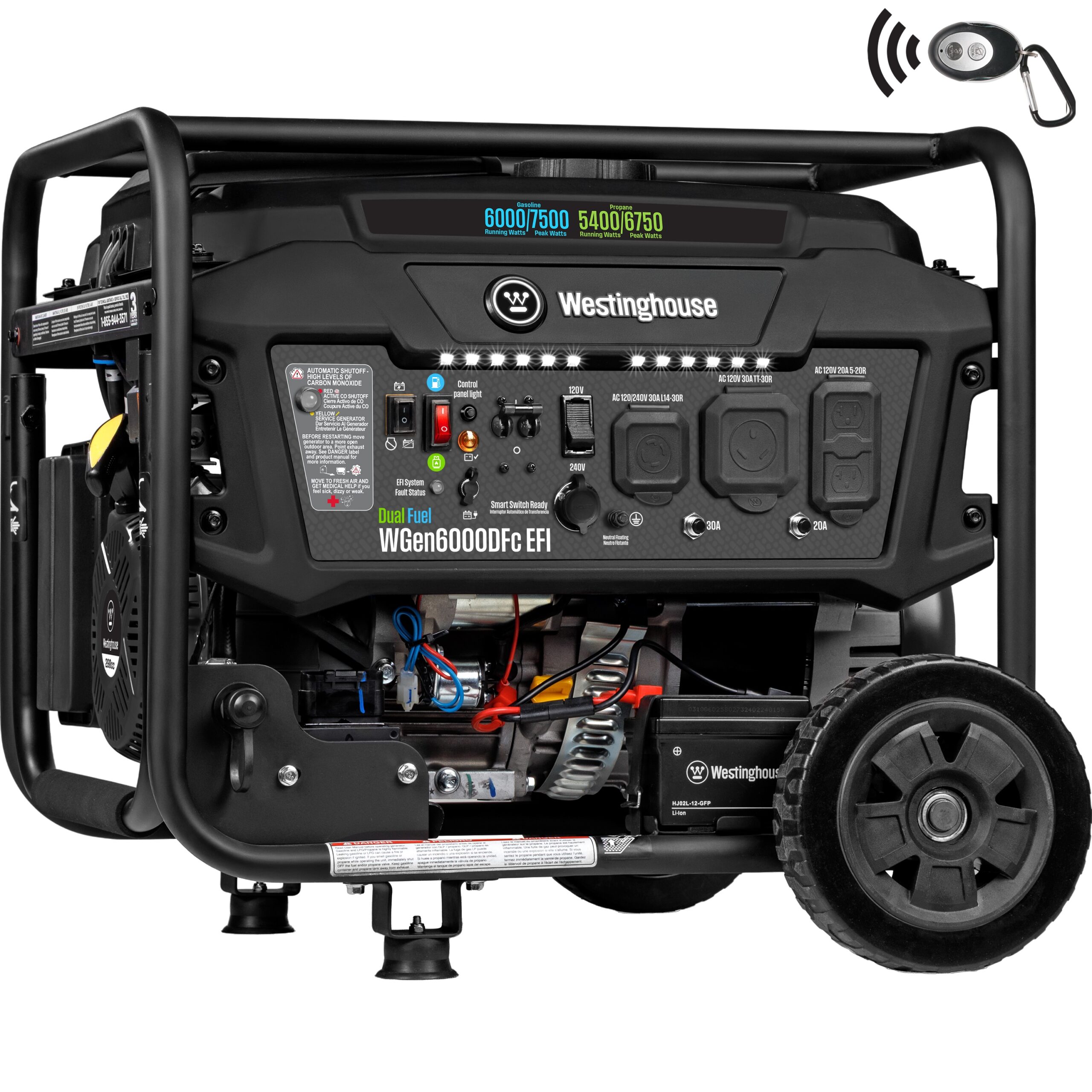 Westinghouse : WGen6000DFc EFI 50 State Remote Electric Start 7500 / 6000 -Watt Dual fuel Portable Generator Westinghouse : WGen6000DFc EFI 50 State Remote Electric Start 7500 / 6000 -Watt Dual fuel Portable Generator