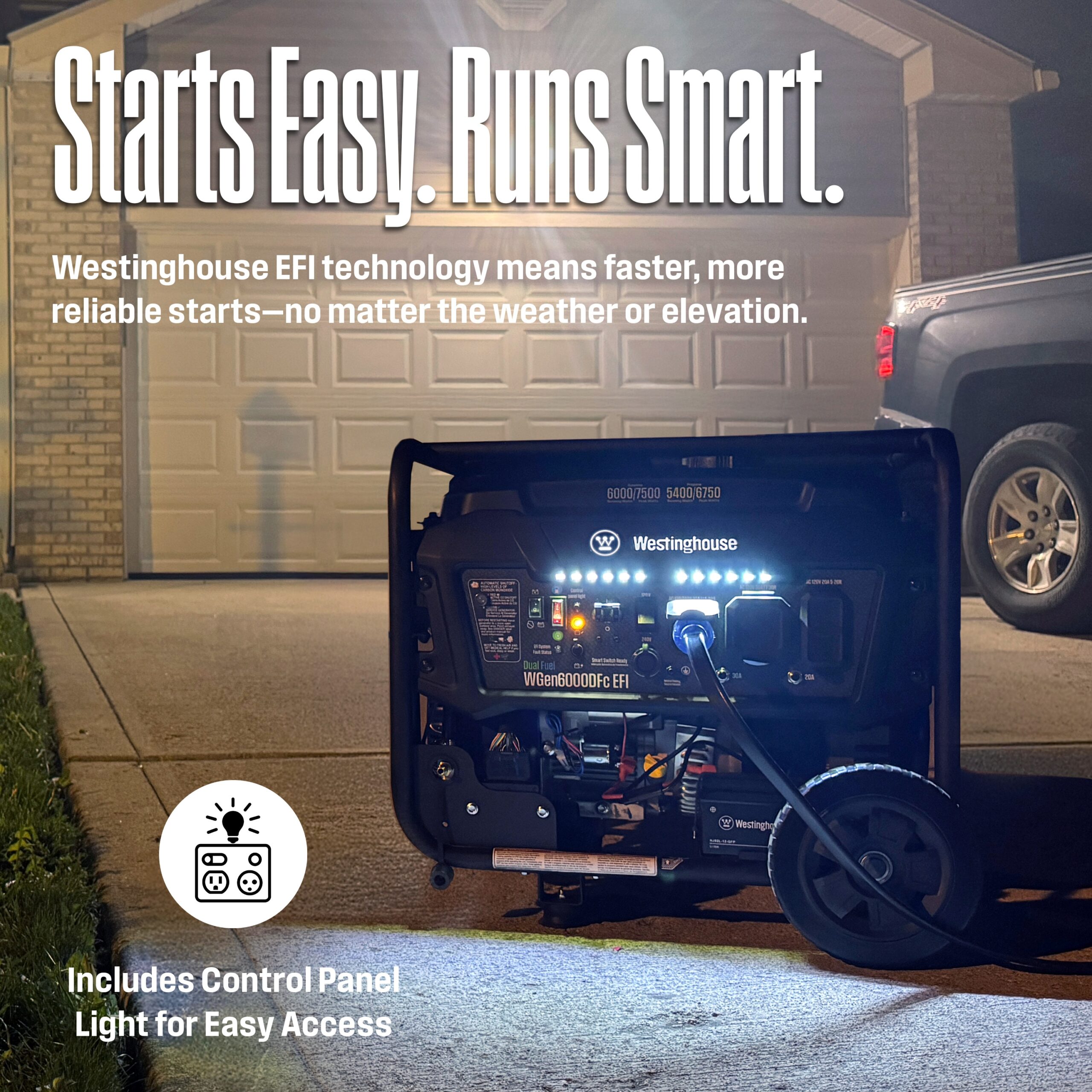Westinghouse : WGen6000DFc EFI 50 State Remote Electric Start 7500 / 6000 -Watt Dual fuel Portable Generator Westinghouse : WGen6000DFc EFI 50 State Remote Electric Start 7500 / 6000 -Watt Dual fuel Portable Generator