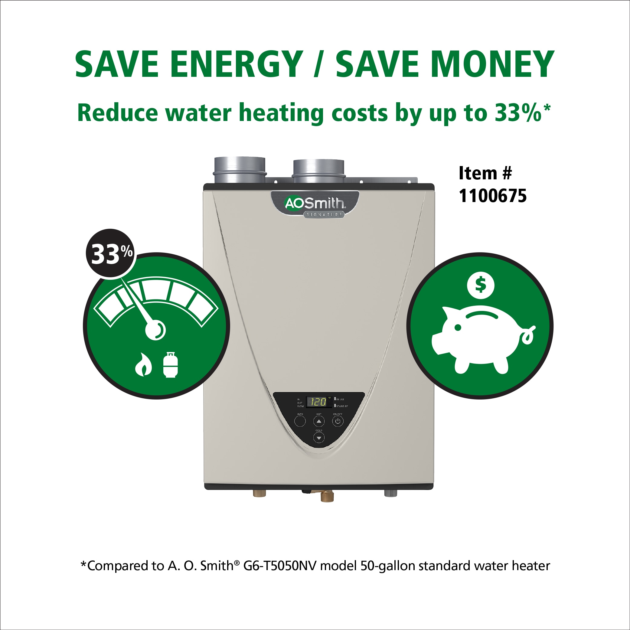 A.O. Smith Signature Series 10-GPM 199000-BTU Indoor Natural Gas Tankless Water Heater A.O. Smith Signature Series 10-GPM 199000-BTU Indoor Natural Gas Tankless Water Heater