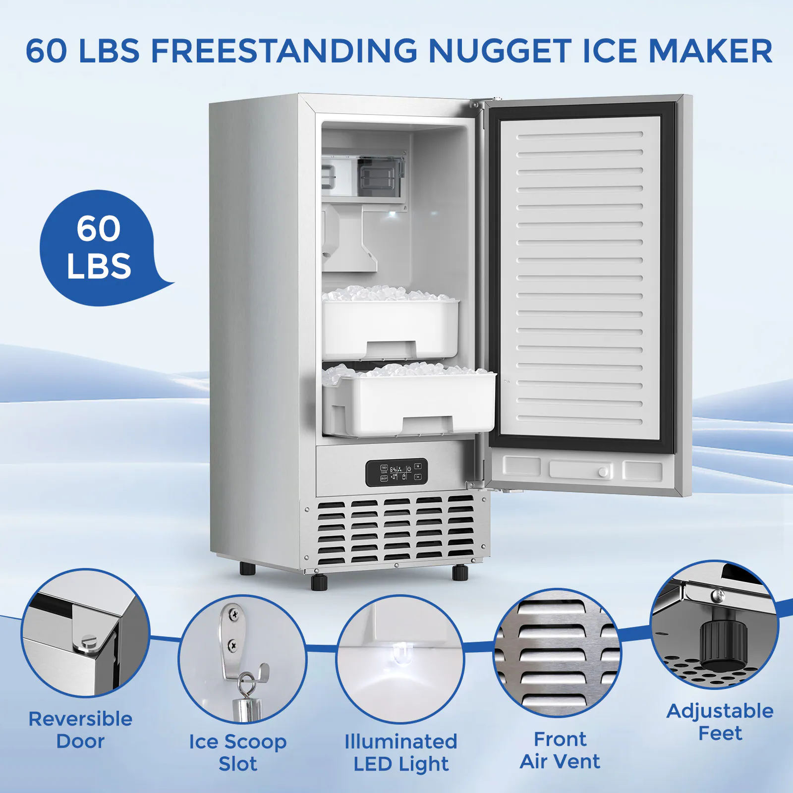 COWSAR 66-lb Ice Per day Nugget Ice Maker (Stainless Steel) COWSAR 66-lb Ice Per day Nugget Ice Maker (Stainless Steel) - Image 7