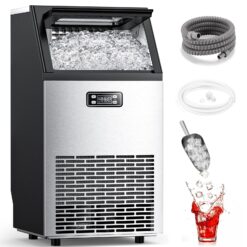 COWSAR 33-lb Ice Storage 100-lb Ice Per day Cubed Ice Maker (Stainless Steel with Scoop)