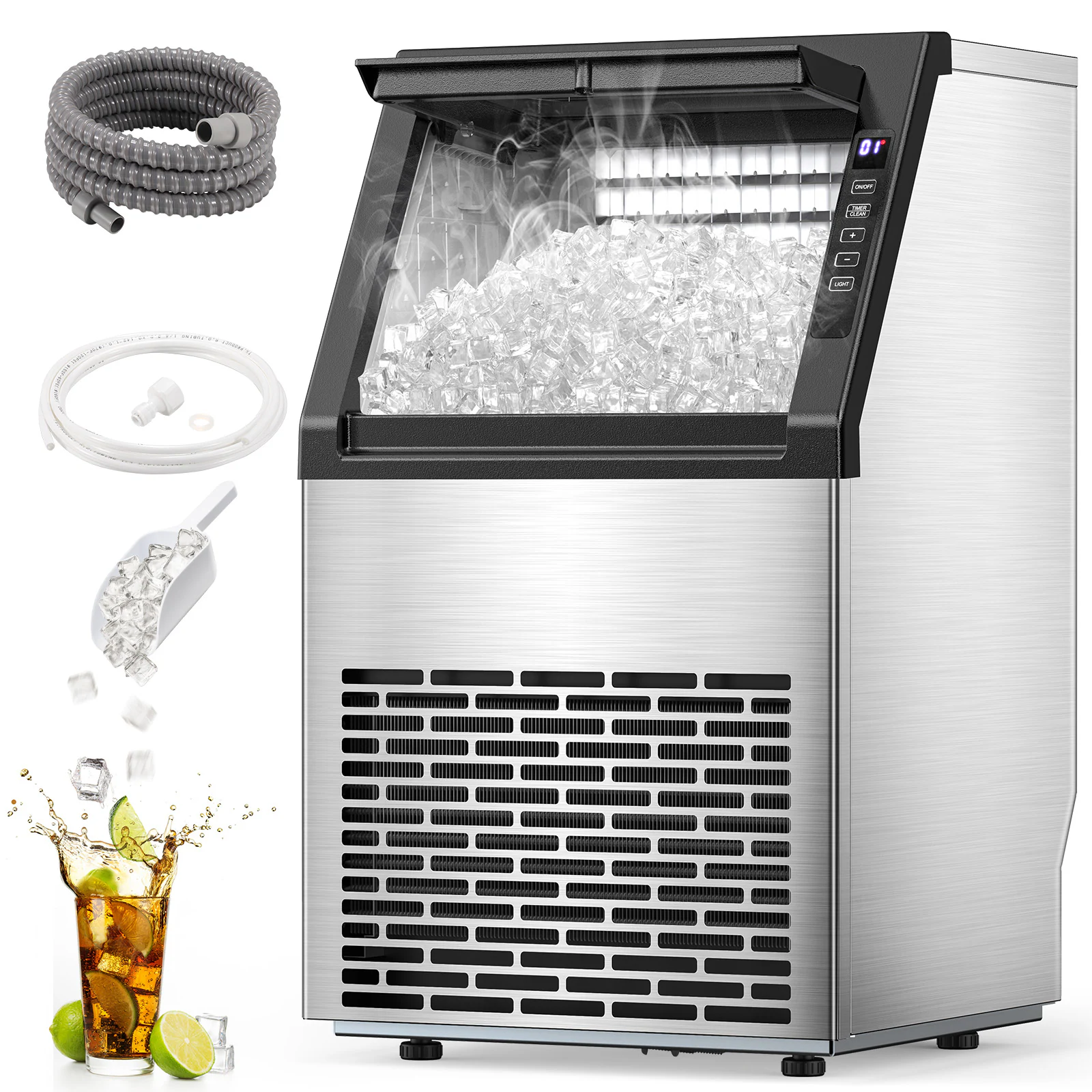 COWSAR 22-lb Ice Storage 80-lb Ice Per day Cubed Ice Maker (Stainless Steel) COWSAR 22-lb Ice Storage 80-lb Ice Per day Cubed Ice Maker (Stainless Steel)