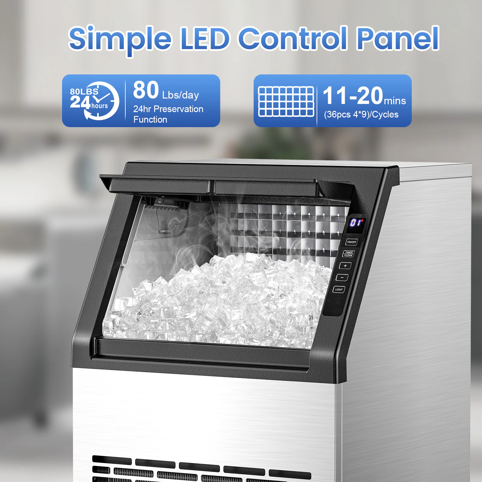 COWSAR 22-lb Ice Storage 80-lb Ice Per day Cubed Ice Maker (Stainless Steel) COWSAR 22-lb Ice Storage 80-lb Ice Per day Cubed Ice Maker (Stainless Steel) - Image 10