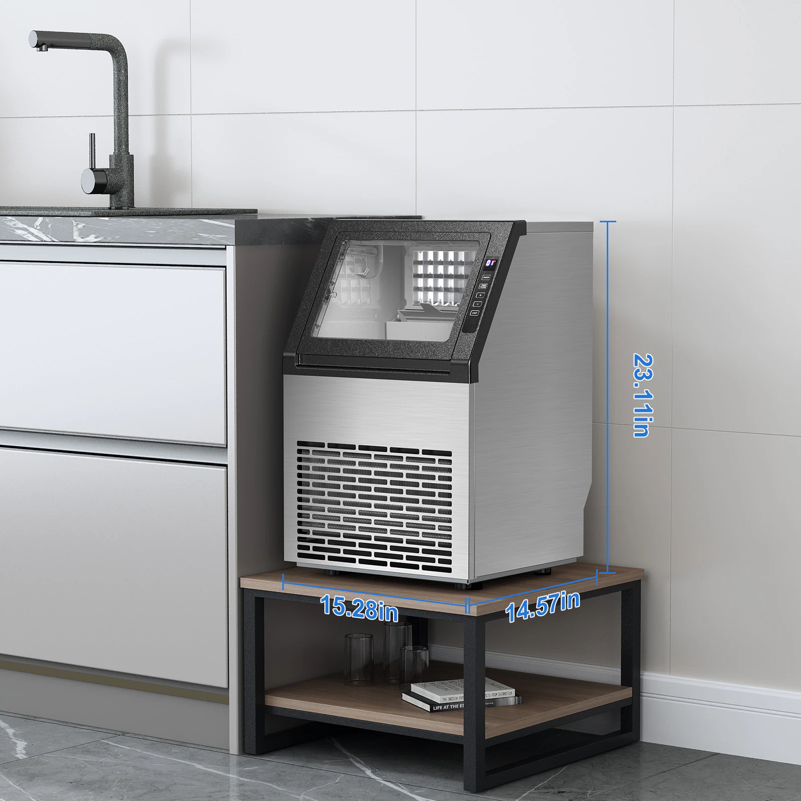COWSAR 22-lb Ice Storage 80-lb Ice Per day Cubed Ice Maker (Stainless Steel) COWSAR 22-lb Ice Storage 80-lb Ice Per day Cubed Ice Maker (Stainless Steel) - Image 2