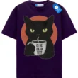 Is He Dead Yet T Shirt, Sassy Black Cat With Coffee Mug