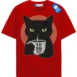 Is He Dead Yet T Shirt, Sassy Black Cat With Coffee Mug
