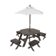 KidKraft Wooden Octagon Table, Stools & Umbrella Set, Kids’ Outdoor Furniture, Brown Bear & Beige