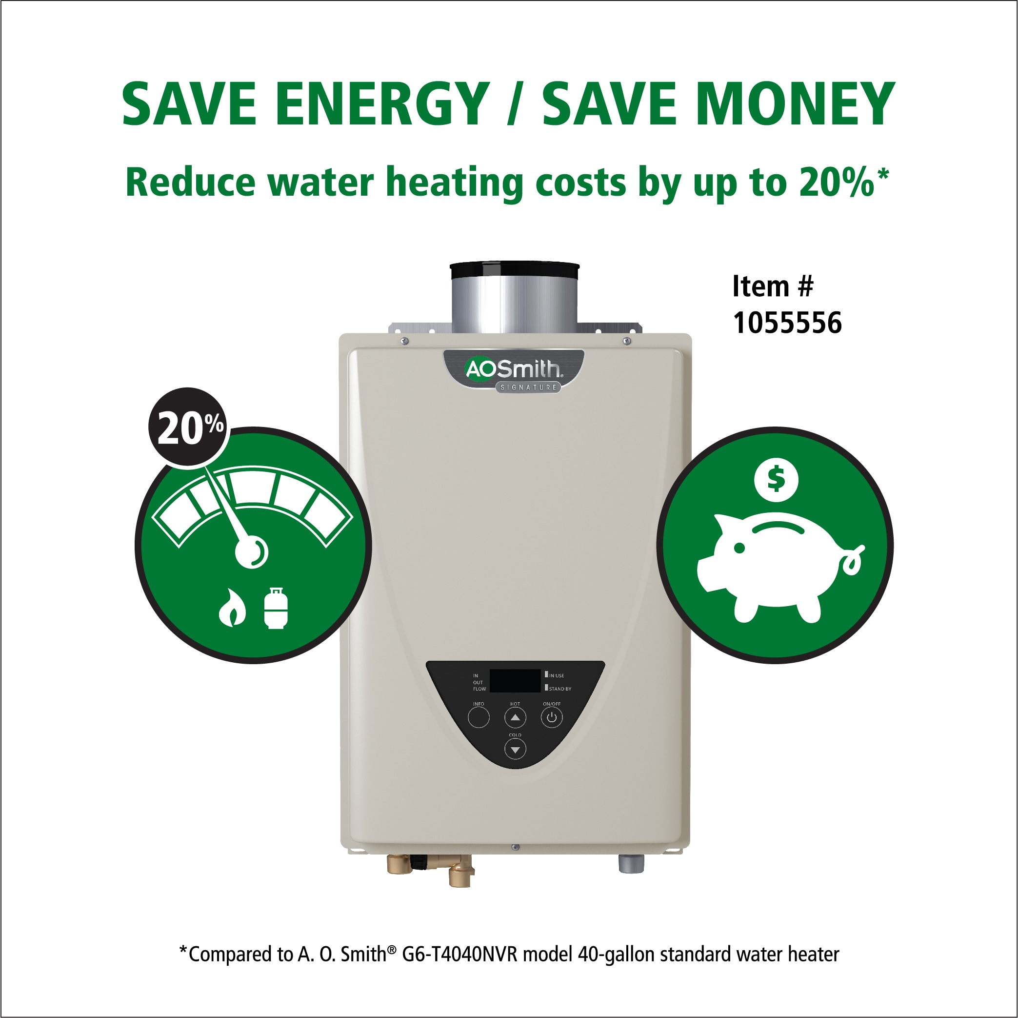 A.O. Smith Signature Series 8-GPM 190000-BTU Indoor Natural Gas/Liquid Propane Tankless Water Heater A.O. Smith Signature Series 8-GPM 190000-BTU Indoor Natural Gas/Liquid Propane Tankless Water Heater