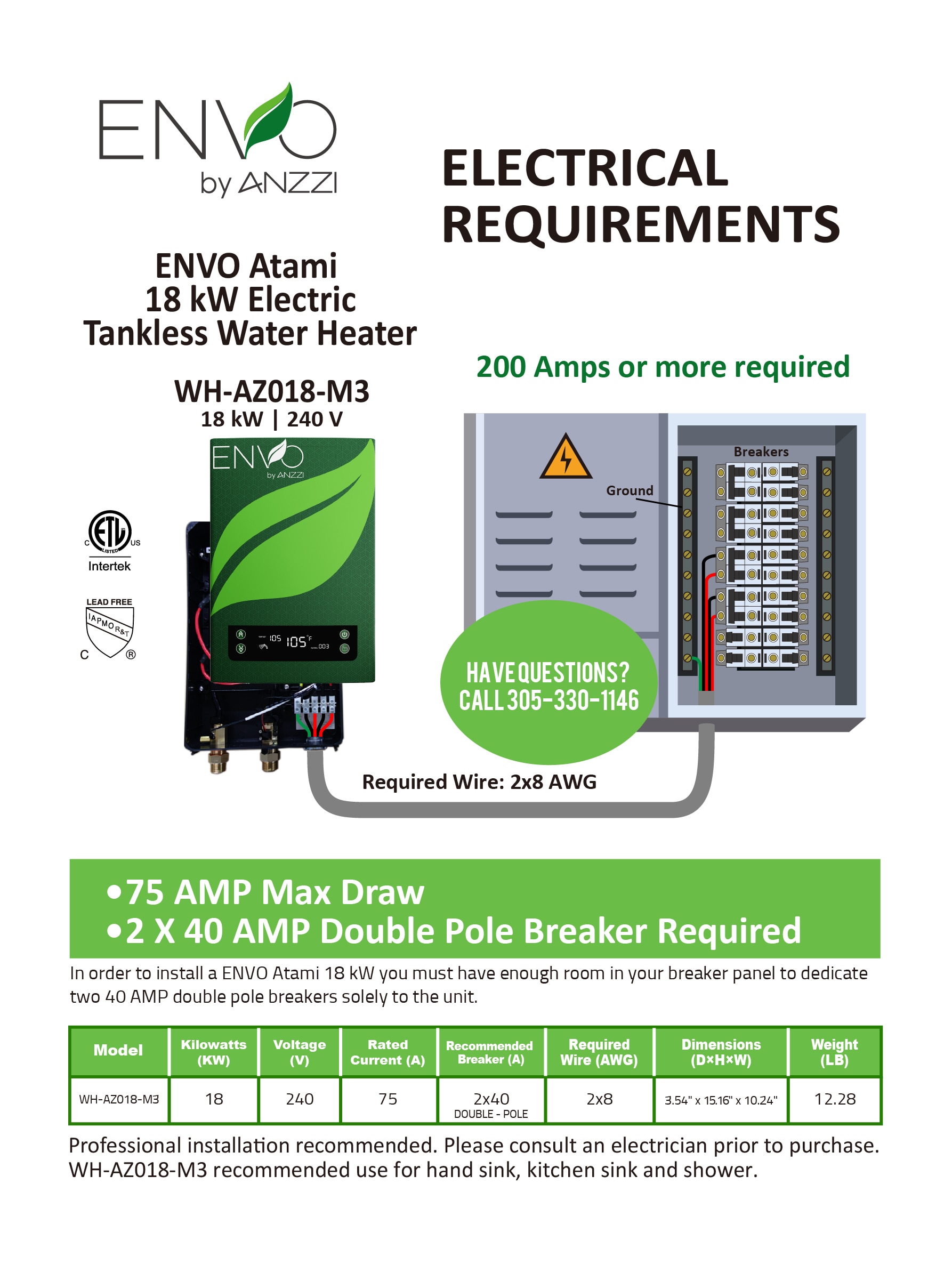 ANZZI ENVO 240-Volt 18-kW-kW 3.5-GPM Point Of Use Tankless Electric Water Heater ANZZI ENVO 240-Volt 18-kW-kW 3.5-GPM Point Of Use Tankless Electric Water Heater
