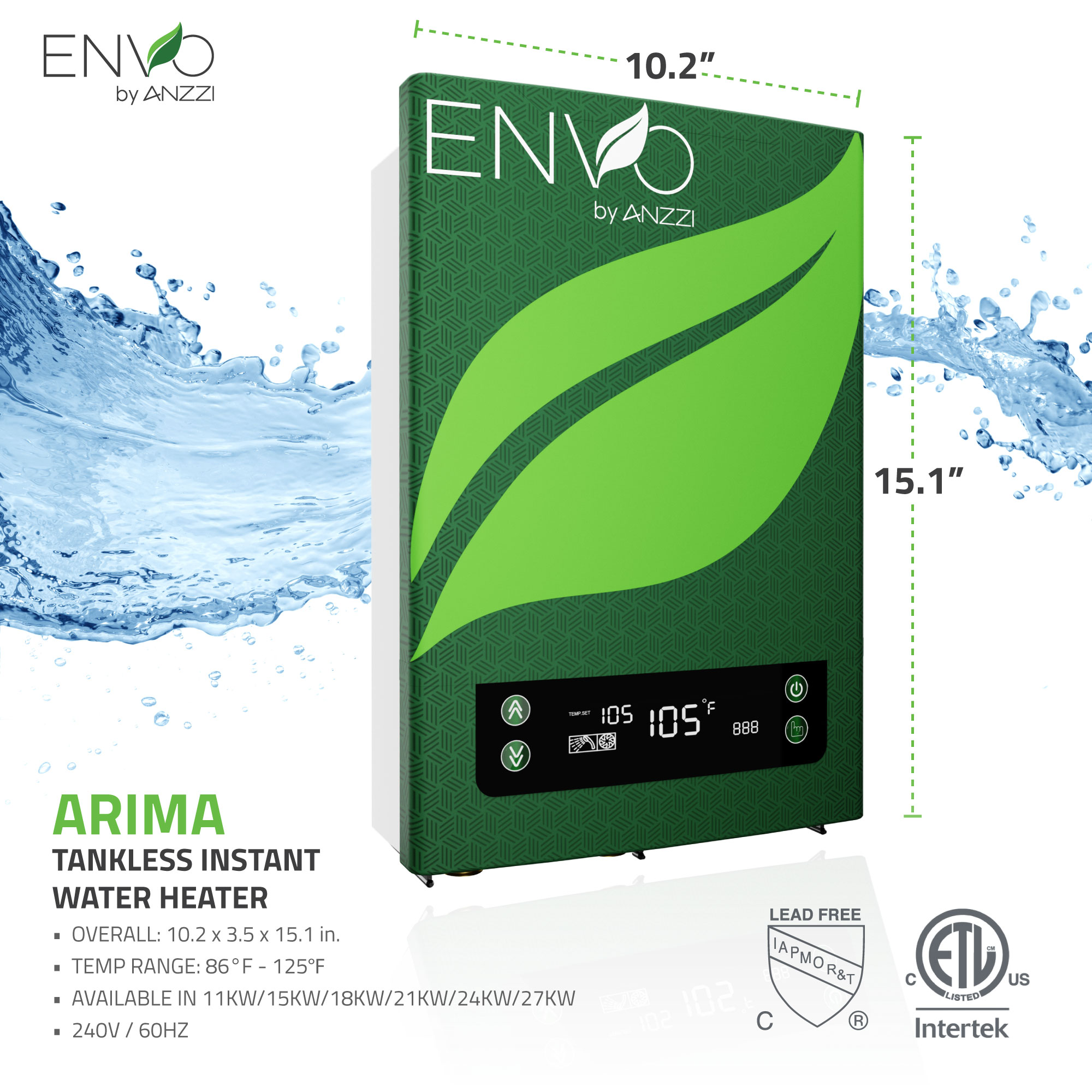 ANZZI ENVO 240-Volt 18-kW-kW 3.5-GPM Point Of Use Tankless Electric Water Heater ANZZI ENVO 240-Volt 18-kW-kW 3.5-GPM Point Of Use Tankless Electric Water Heater