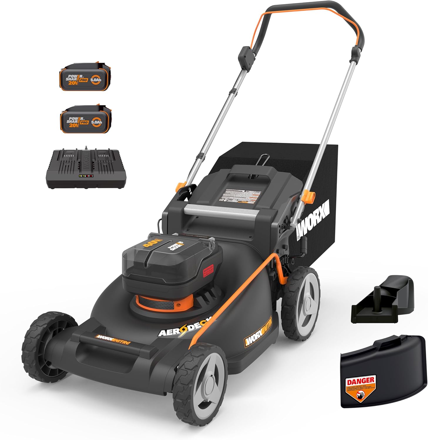 WORX Nitro 40V 21" Cordless Lawn Mower w/Aerodeck & Intellicut, Brushless Electric Mower Up to 1/2 Acre, Push Lawn Mower WORX Nitro 40V 21" Cordless Lawn Mower w/Aerodeck & Intellicut, Brushless Electric Mower Up to 1/2 Acre, Push Lawn Mower w/ 7-Position Height Adjustment WG752 – Batteries & Charger Included