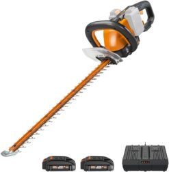 WORX WG284.1 26" 40V Cordless Hedge Trimmer, Electric Hedge Trimmer with Dual-Action Blades, Brushless Bush Trimmer with 180° Rotating Handle, 2 Batteries & Charger Included