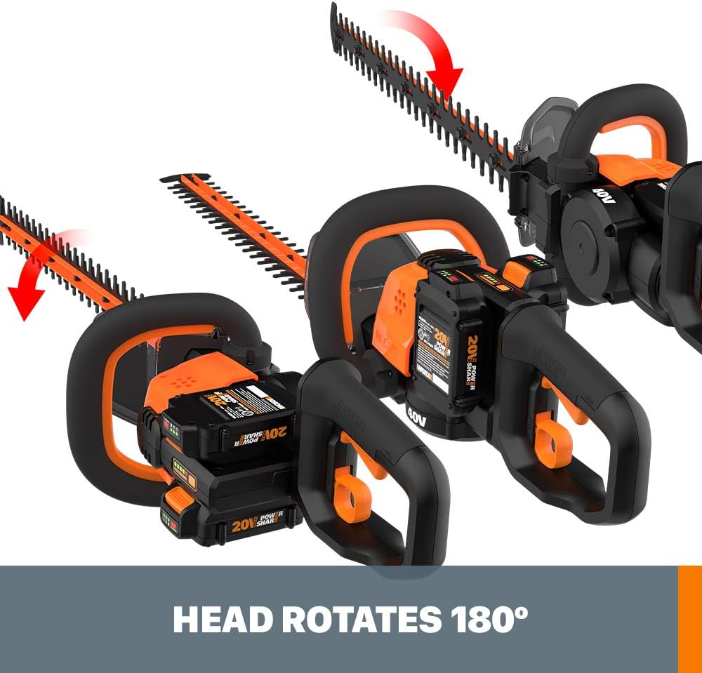 WORX WG284.1 26" 40V Cordless Hedge Trimmer, Electric Hedge Trimmer with Dual-Action Blades, Brushless Bush Trimmer with 180° Rotating Handle, 2 Batteries & Charger Included WORX WG284.1 26" 40V Cordless Hedge Trimmer, Electric Hedge Trimmer with Dual-Action Blades, Brushless Bush Trimmer with 180° Rotating Handle, 2 Batteries & Charger Included